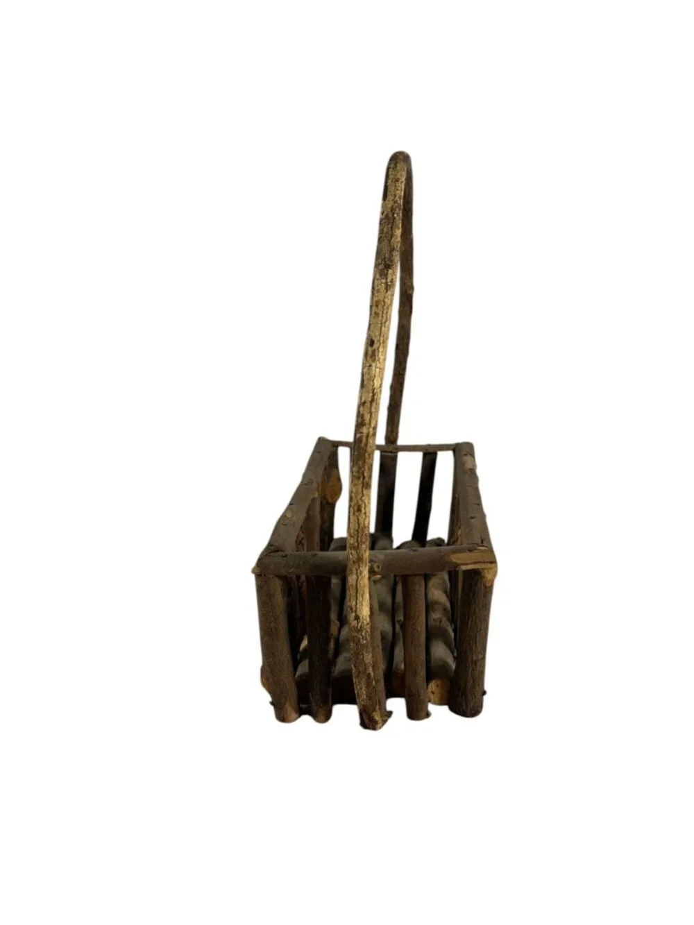 Rustic Twig Basket Primitive Wood Branch Handle Farmhouse Country Decor